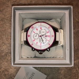 Michele White Jelly Watch with Pink detail
